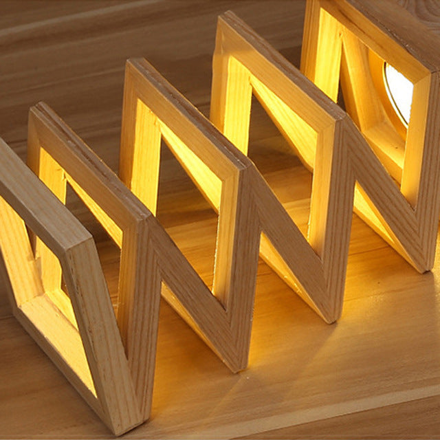 Solid Wood Table Lamp - Creative Geometric Base