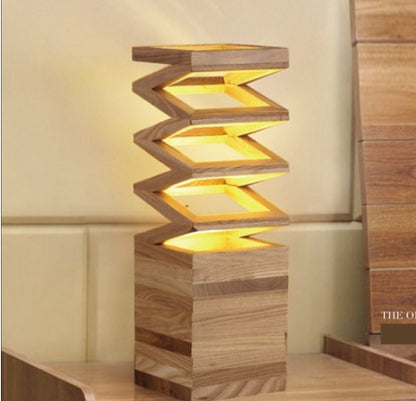 Solid Wood Table Lamp - Creative Geometric Base