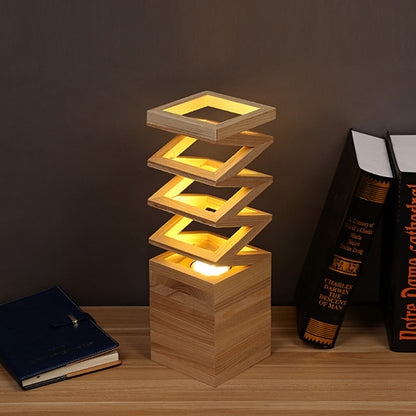 Solid Wood Table Lamp - Creative Geometric Base