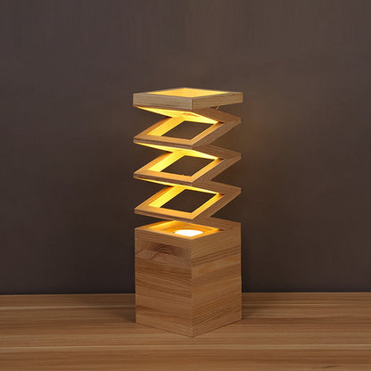 Solid Wood Table Lamp - Creative Geometric Base