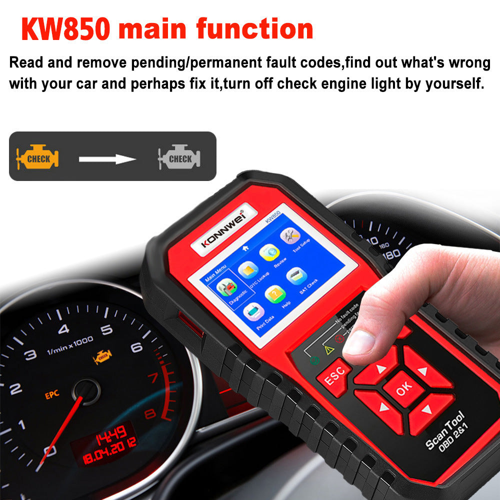 Professional KW850 OBD2 Code Reader SCANNER | Check Engine Light & Car Fault Detector
